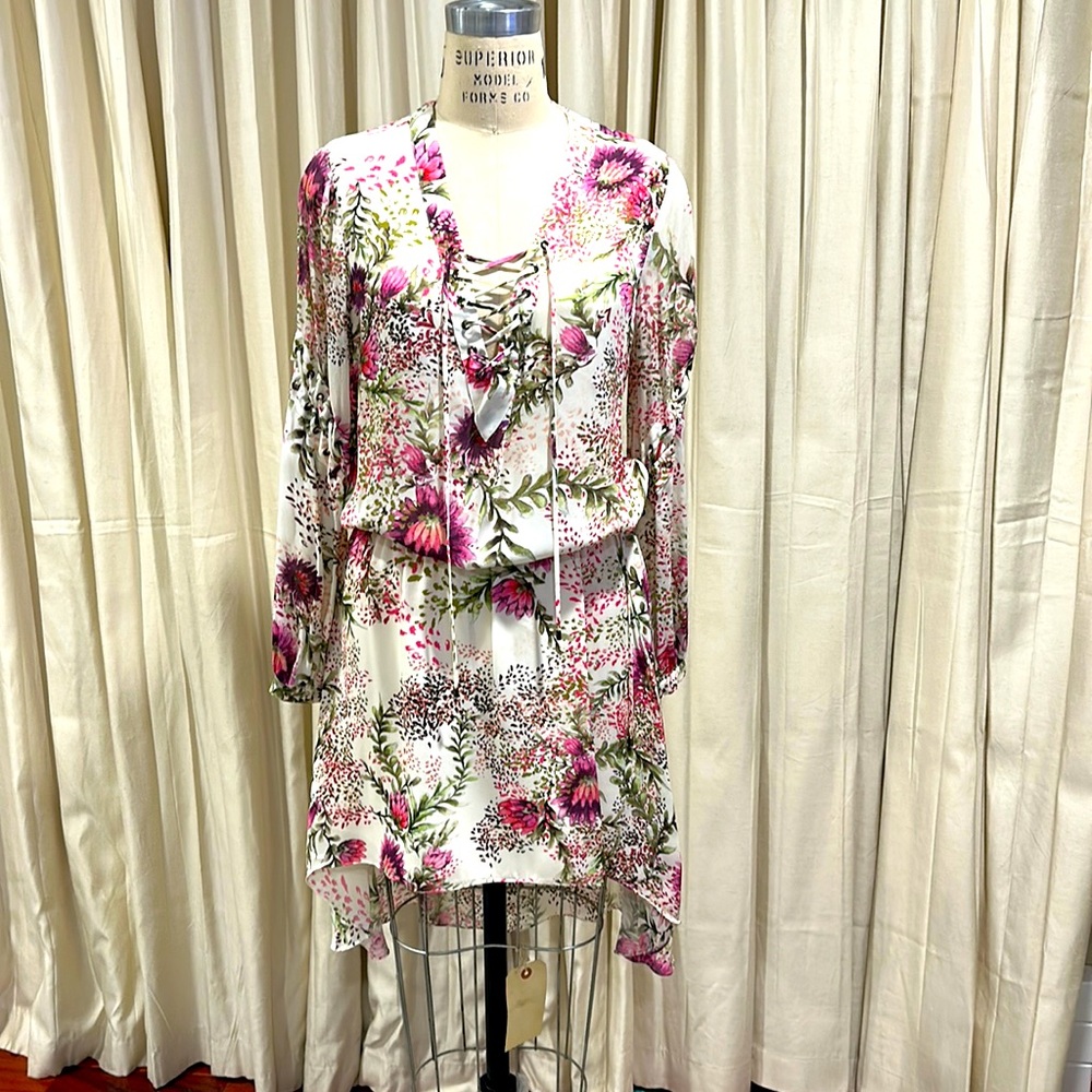 Silk dress with floral pattern and lacing Alice & Olivia